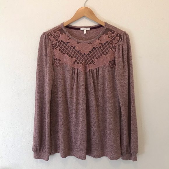 MAURICES mauve mesh & embroidered sweater top - Picture 1 of 5